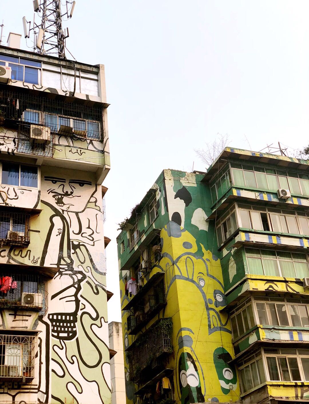 很喜欢川美门口的涂鸦街。不仅仅是墙，每一栋楼都是完整的涂鸦画，是至今为