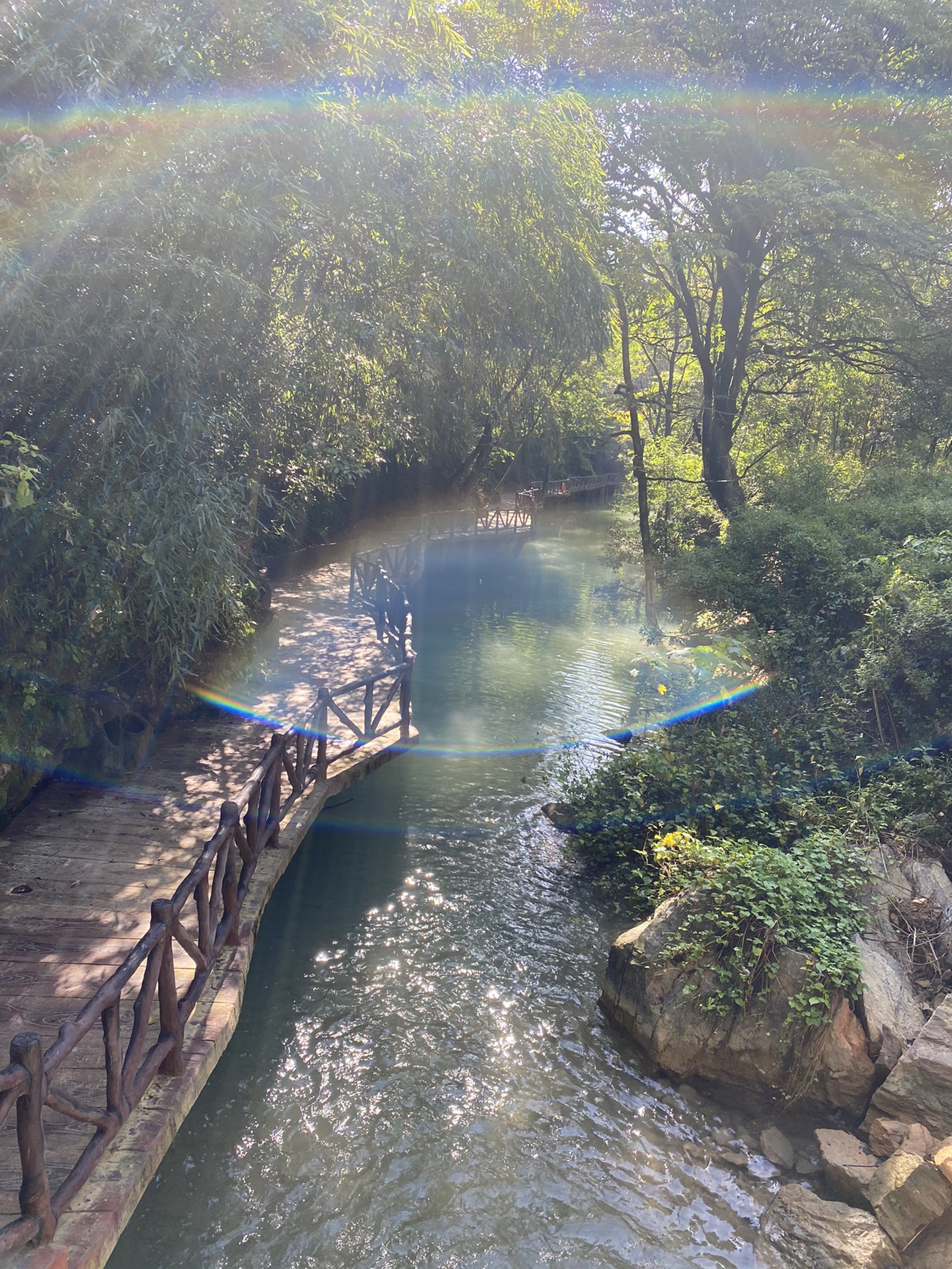 香水河风景区-碧绿清澈的河水，枝繁叶茂的树林，五彩斑斓的阳光